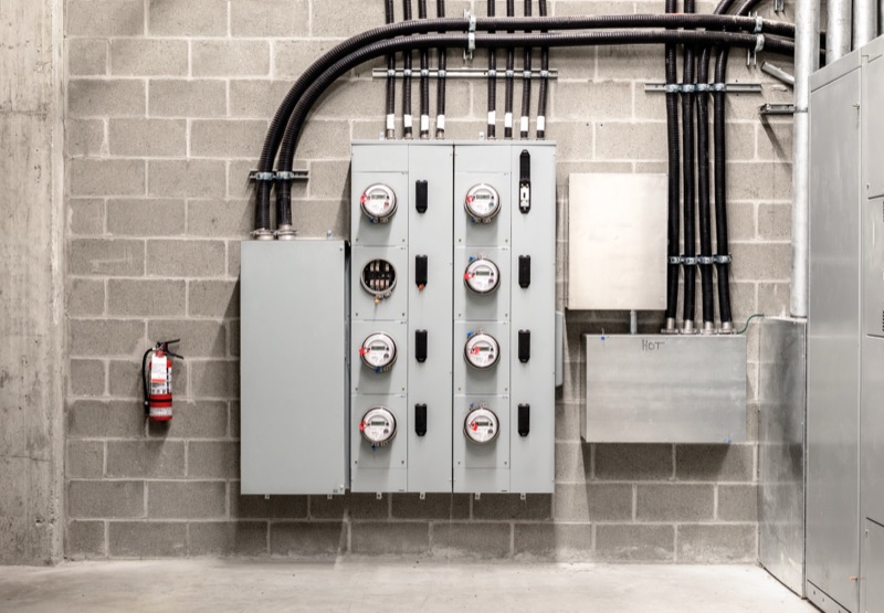 Electrical room with rows of smart meters